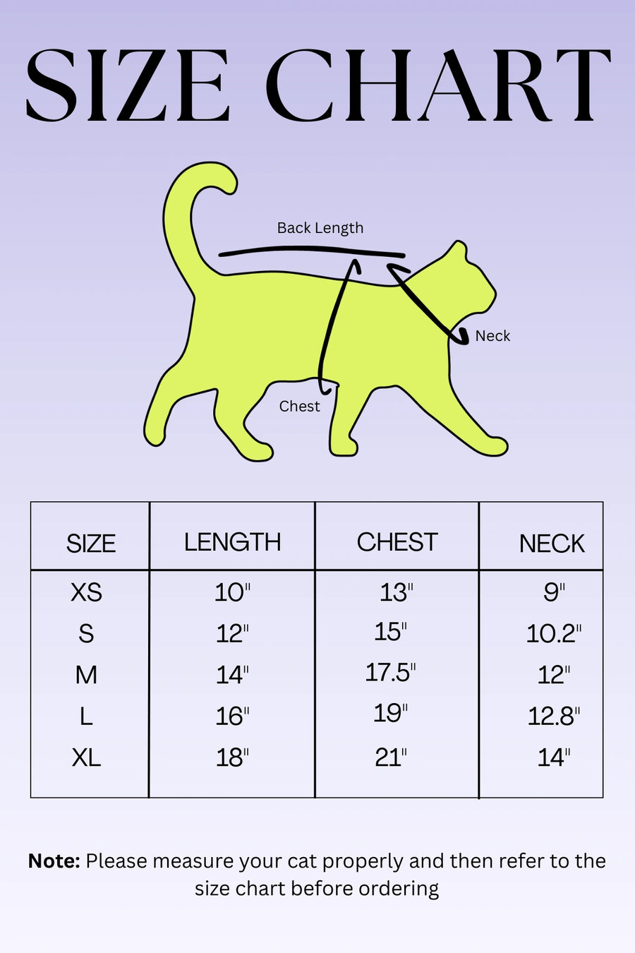 Cat Size Chart