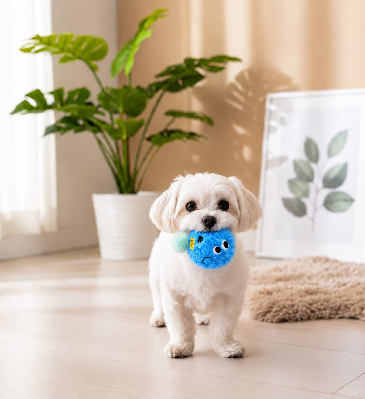Thunder Tails Blue Ball Round Soft Toy for Small Dogs — Squeaky Plush Toy