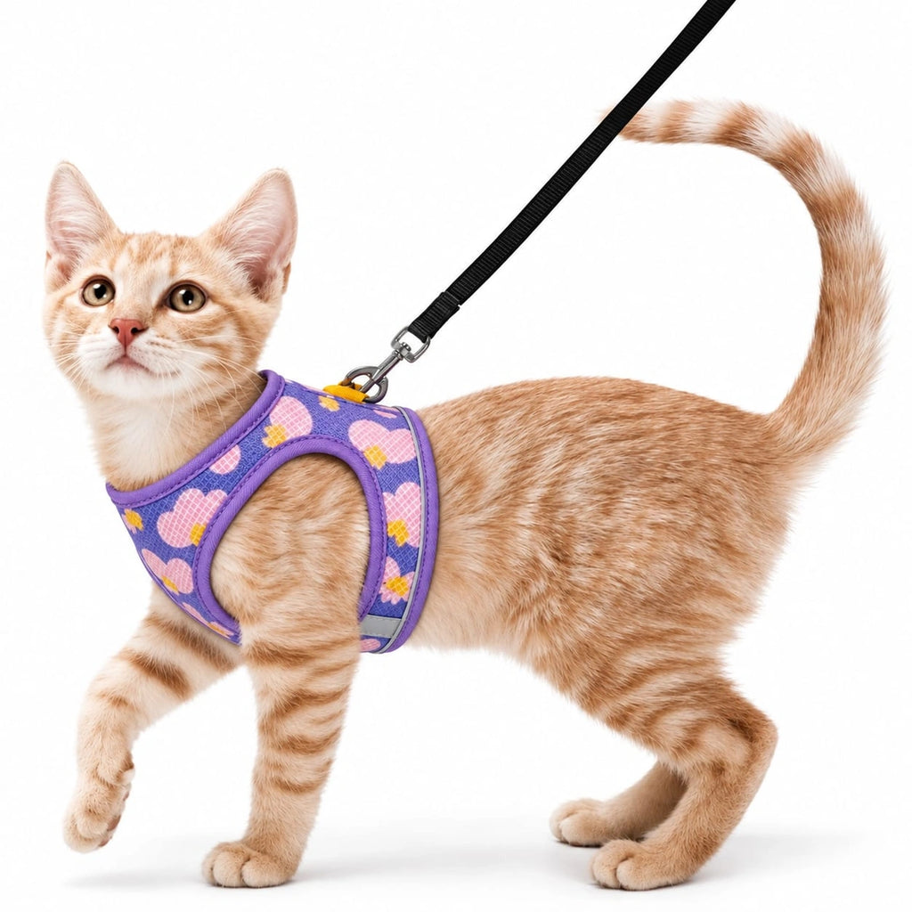 Thunder Tails Cat Harness & Leash Set- Lilac Yellow