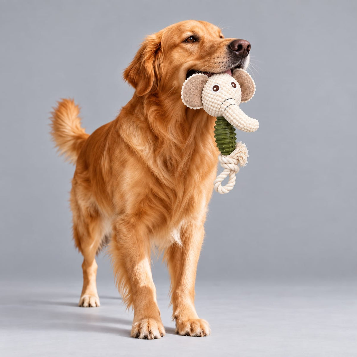 Thunder Tails Plush Elephant Soft Toy for Dogs — Squeaky Pet Toy With Rope