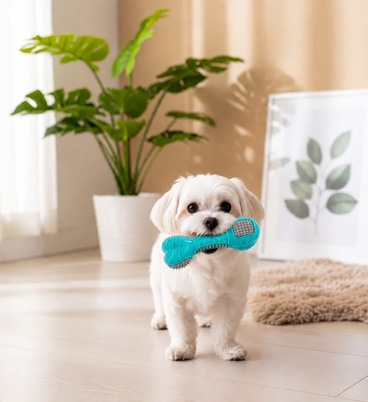 Thunder Tails Diamond Grid Dog Bone Chew Toy — TPR Squeaky Dental Chew