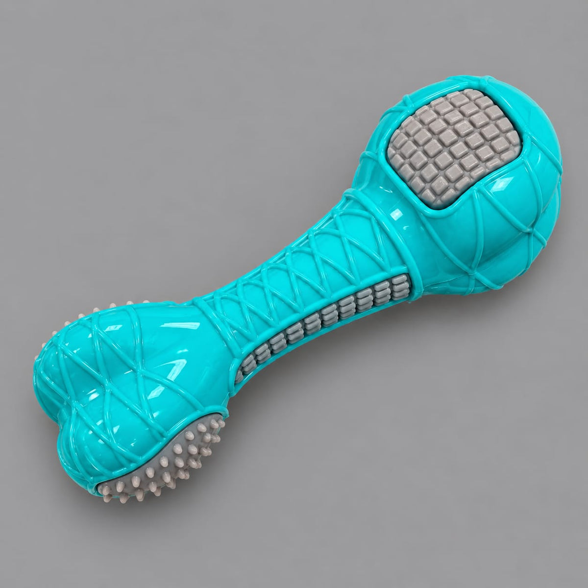 Thunder Tails Diamond Grid Dog Bone Chew Toy — TPR Squeaky Dental Chew