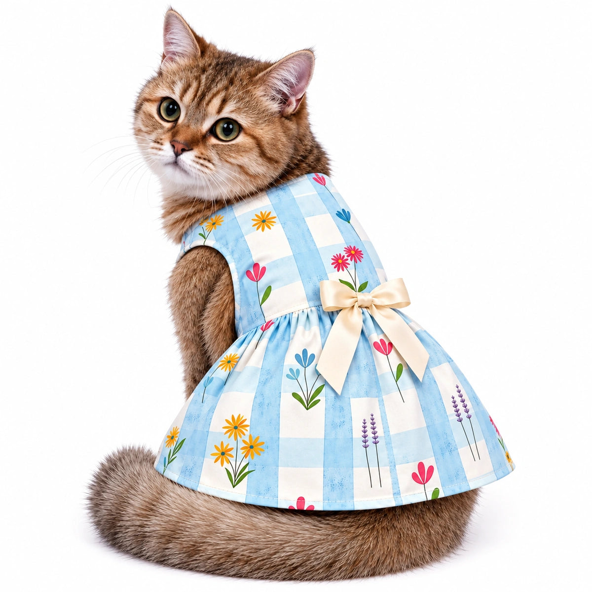 Thunder Tails Cat Frock - Blue Check