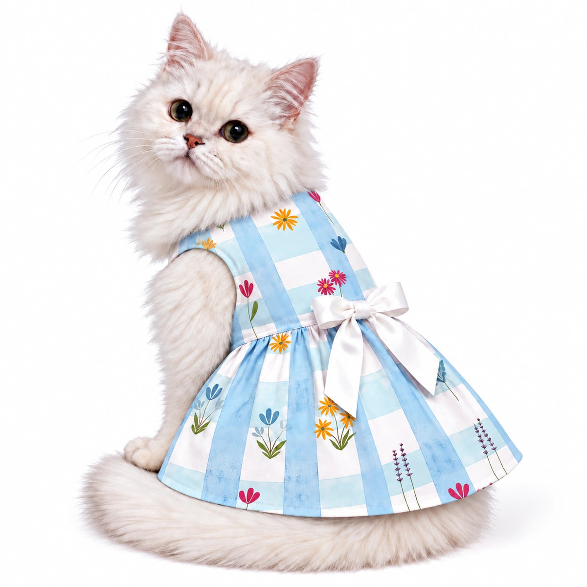 Thunder Tails Cat Frock - Blue Check
