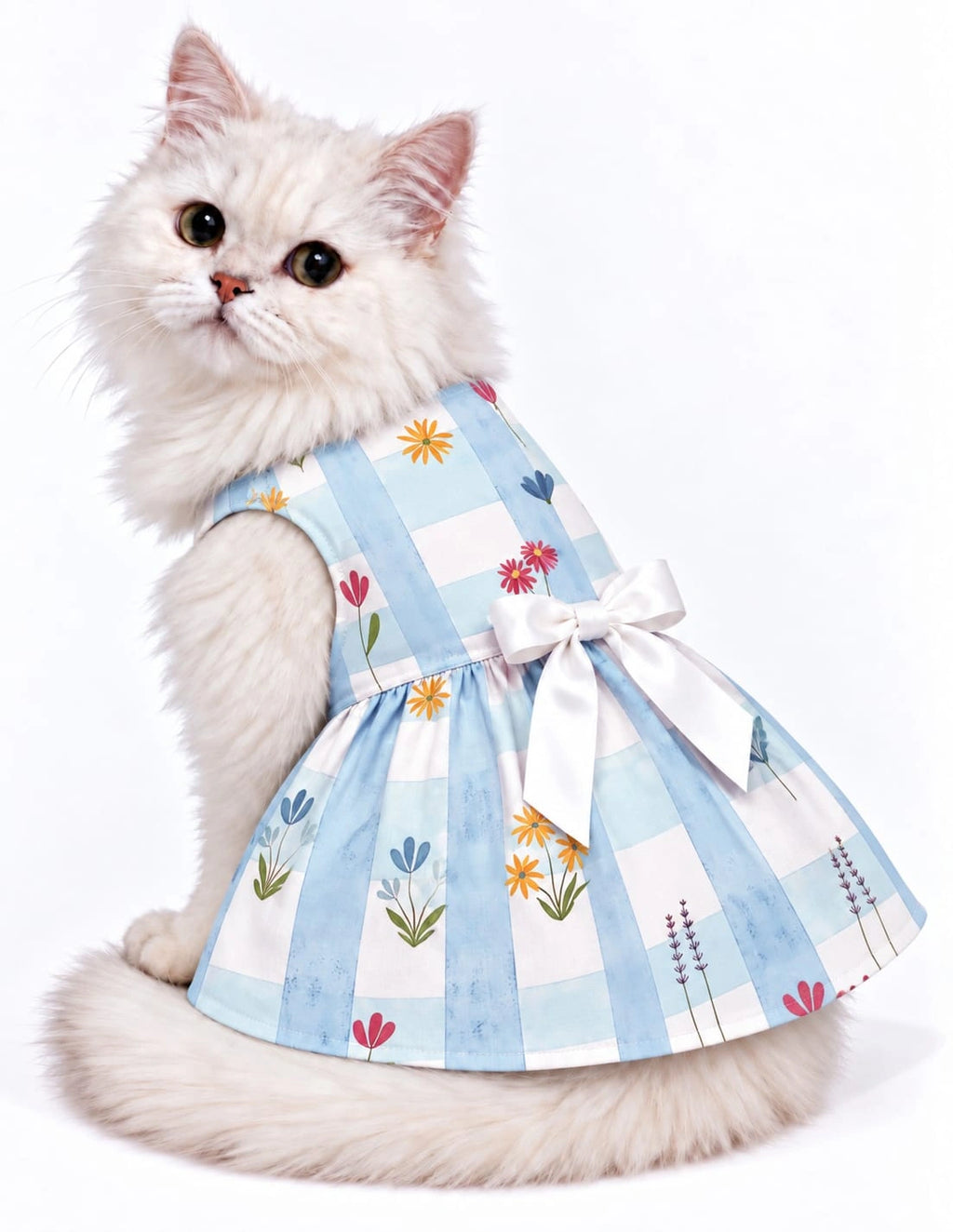 Thunder Tails Cat Frock - Blue Check
