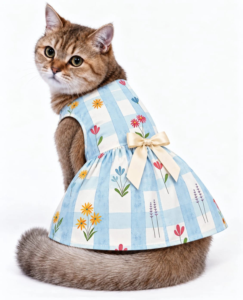 Thunder Tails Cat Frock - Blue Check