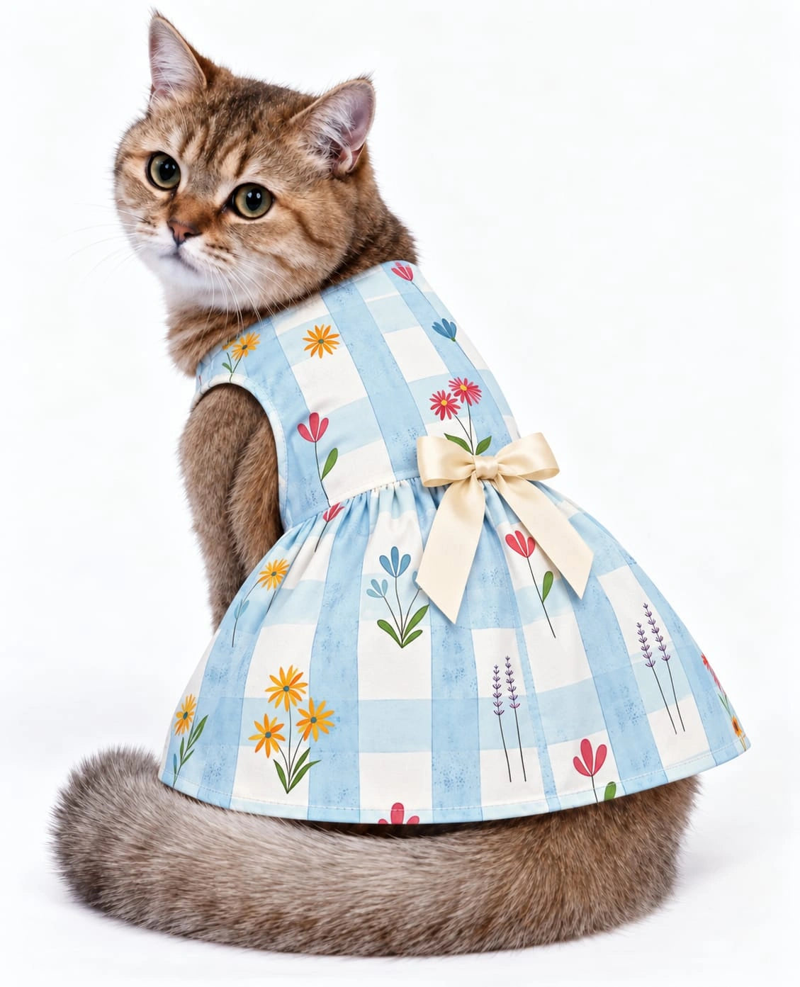 Thunder Tails Cat Frock - Blue Check