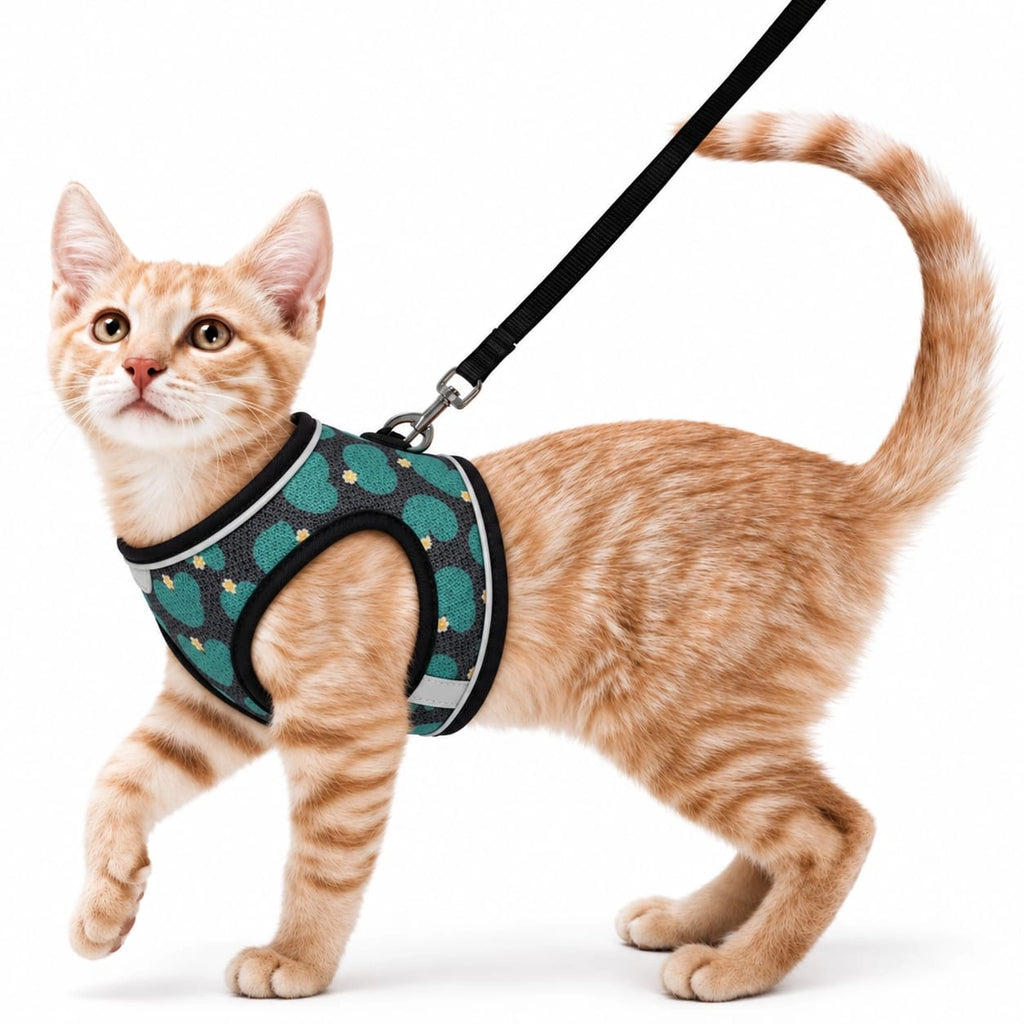Thunder Tails Cat Harness & Leash Set- Green-Black
