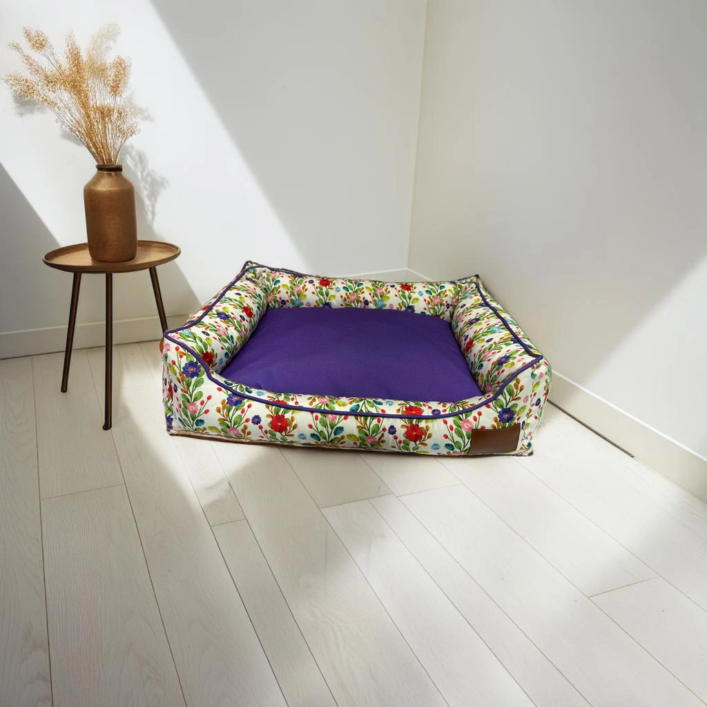 Thunder Tails Bloom Valley Lounger Dog Beds- Purple and Red