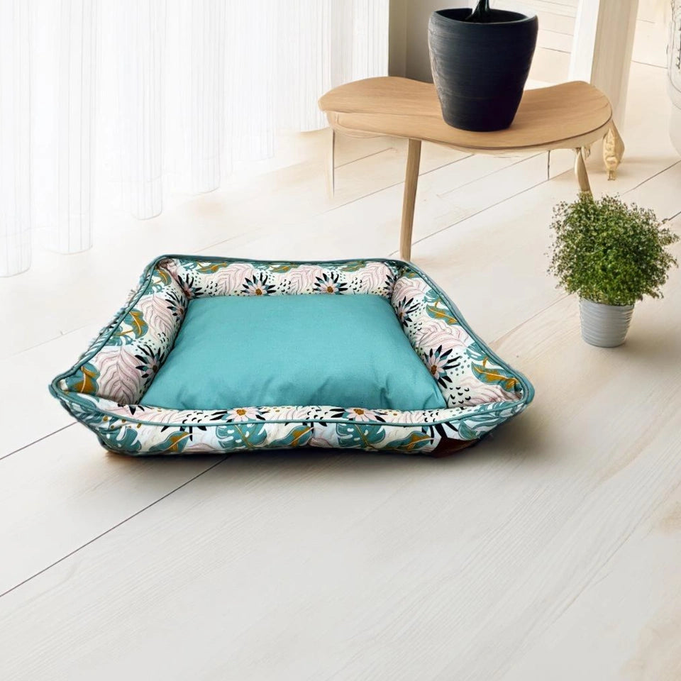 Thunder Tails Bloom Valley Lounger Dog Beds- Teal and Baby Pink