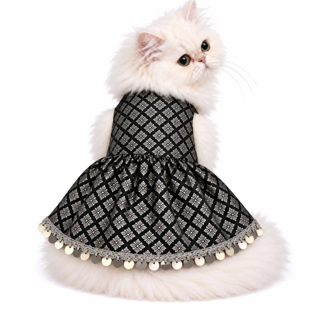 Thunder Tails Festive Brocade Cat Frock - Black