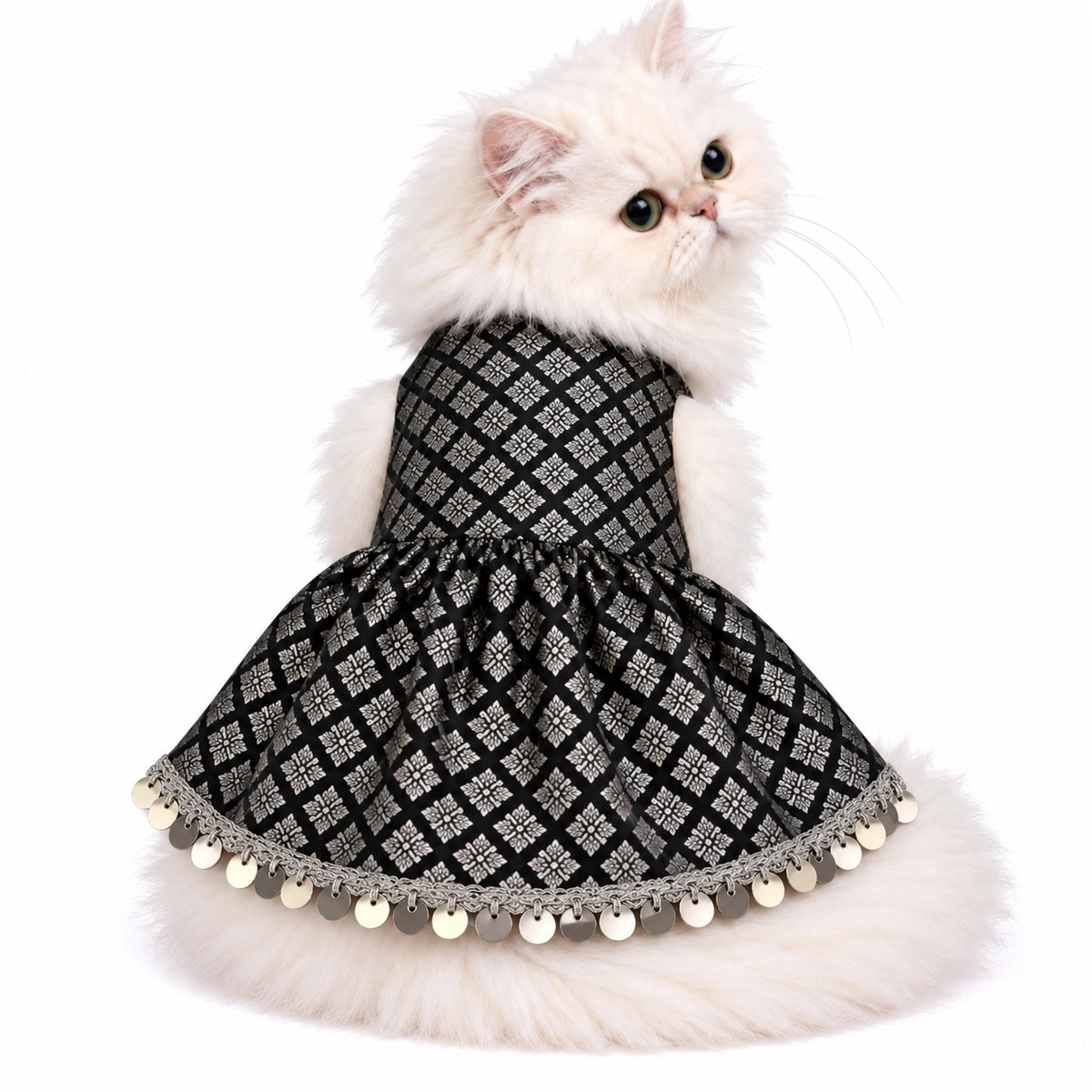 Thunder Tails Festive Brocade Cat Frock - Black