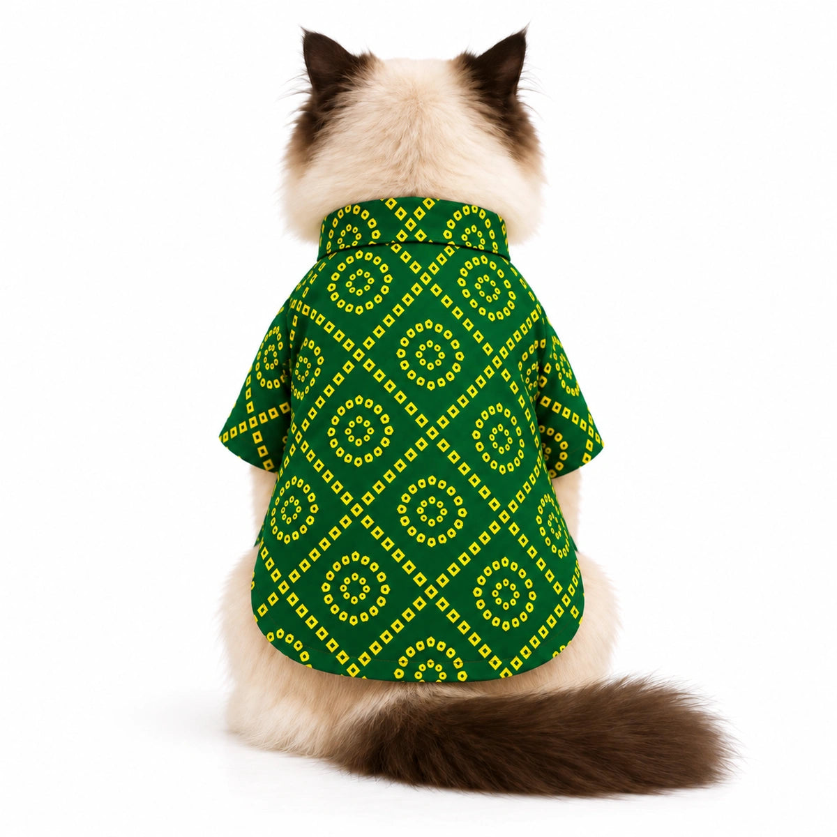 Thunder Tails Green Bandhani Cat Festive Kurta