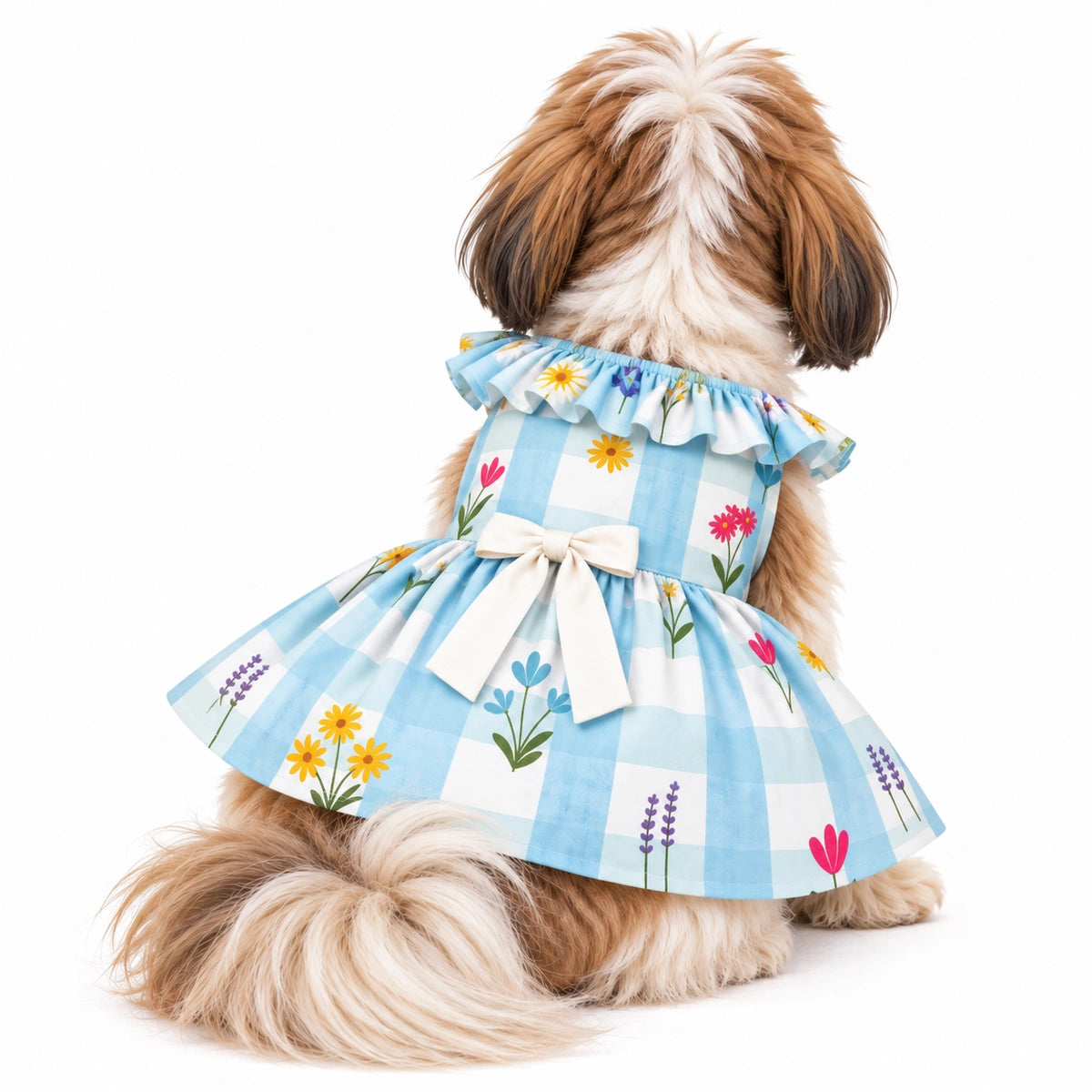Thunder Tails Dog Frock - Blue White Check