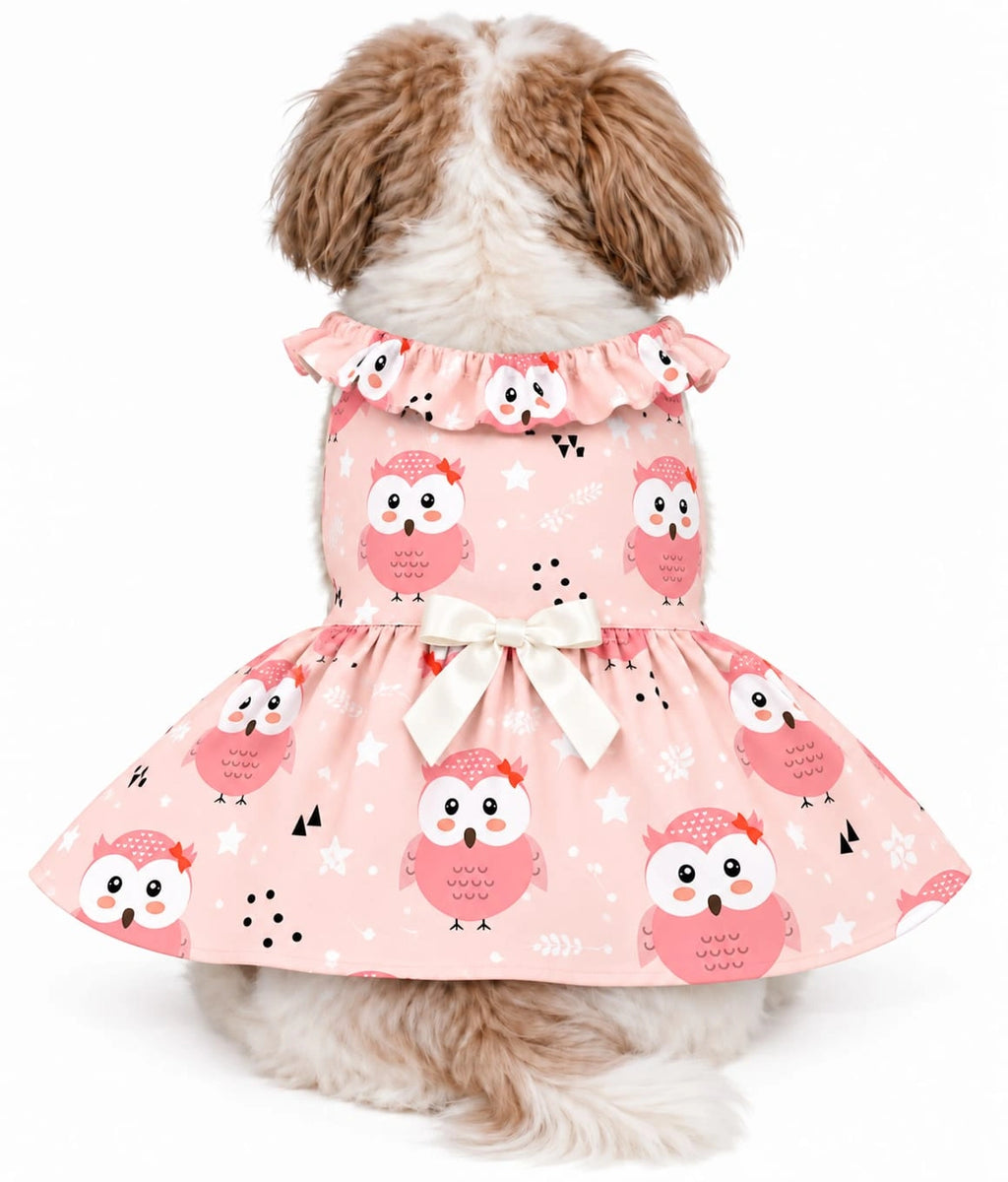 Thunder Tails Dog Frock - Pink Owl