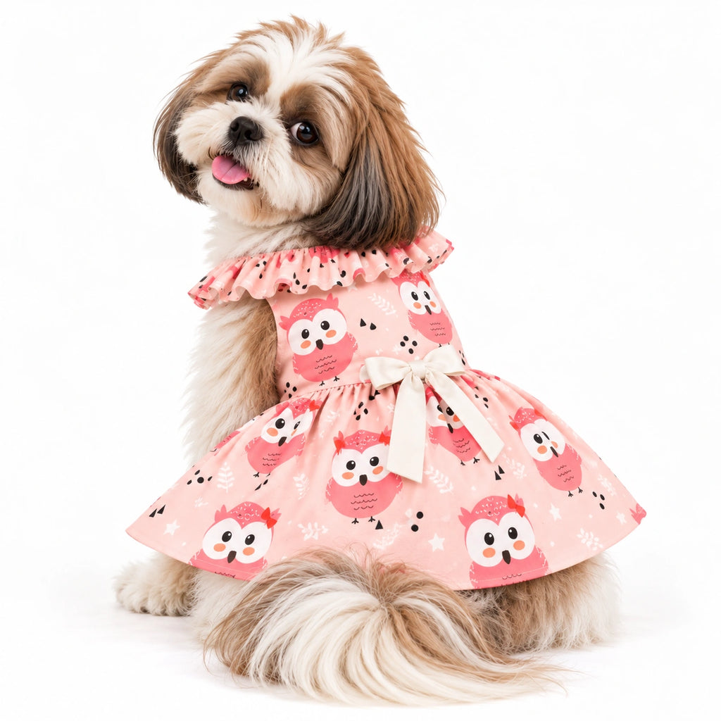 Thunder Tails Dog Frock - Pink Owl