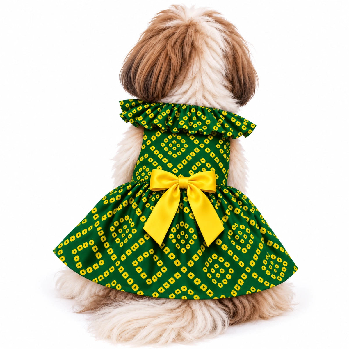 Thunder Tails Dog Frock - Green Bandhani