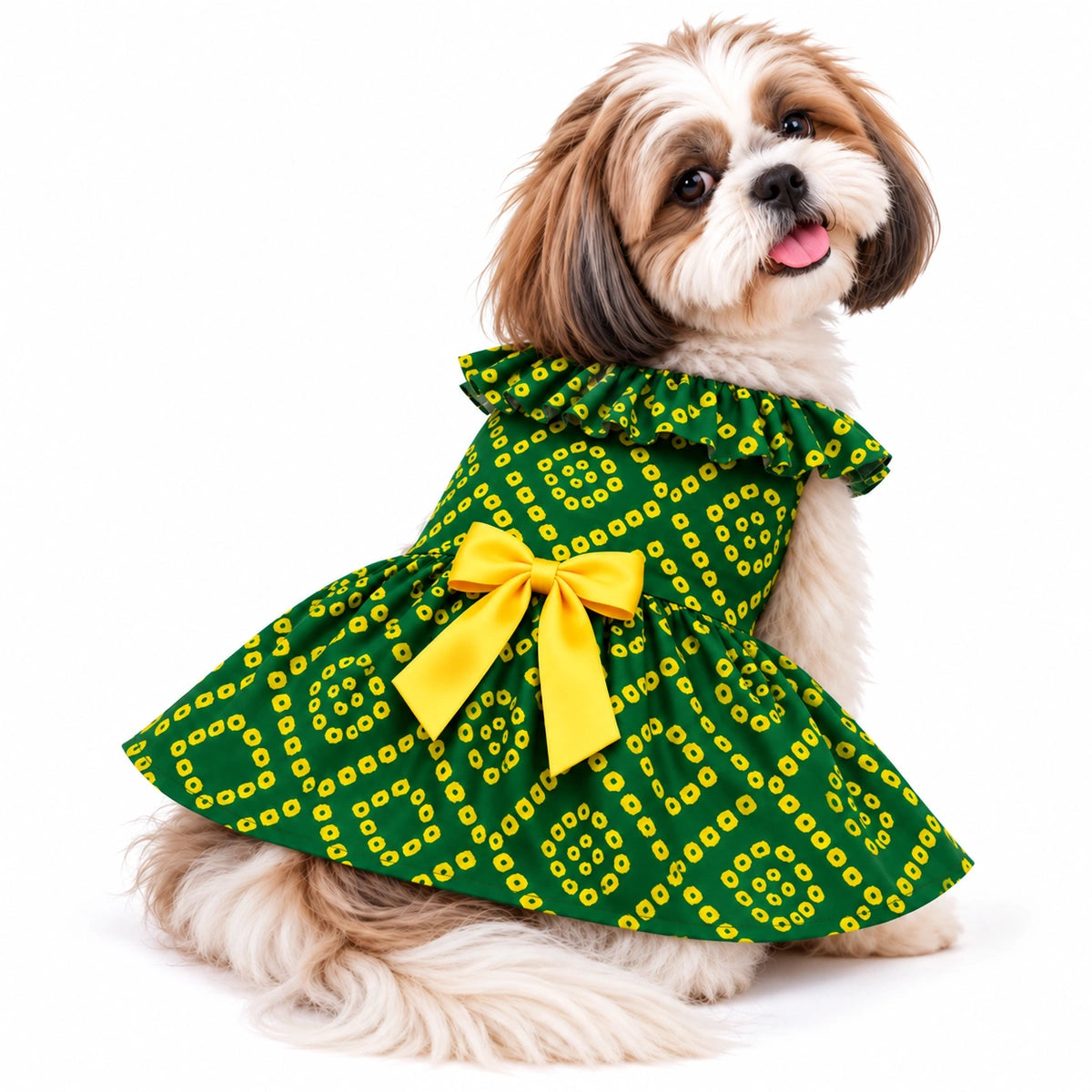 Thunder Tails Dog Frock - Green Bandhani