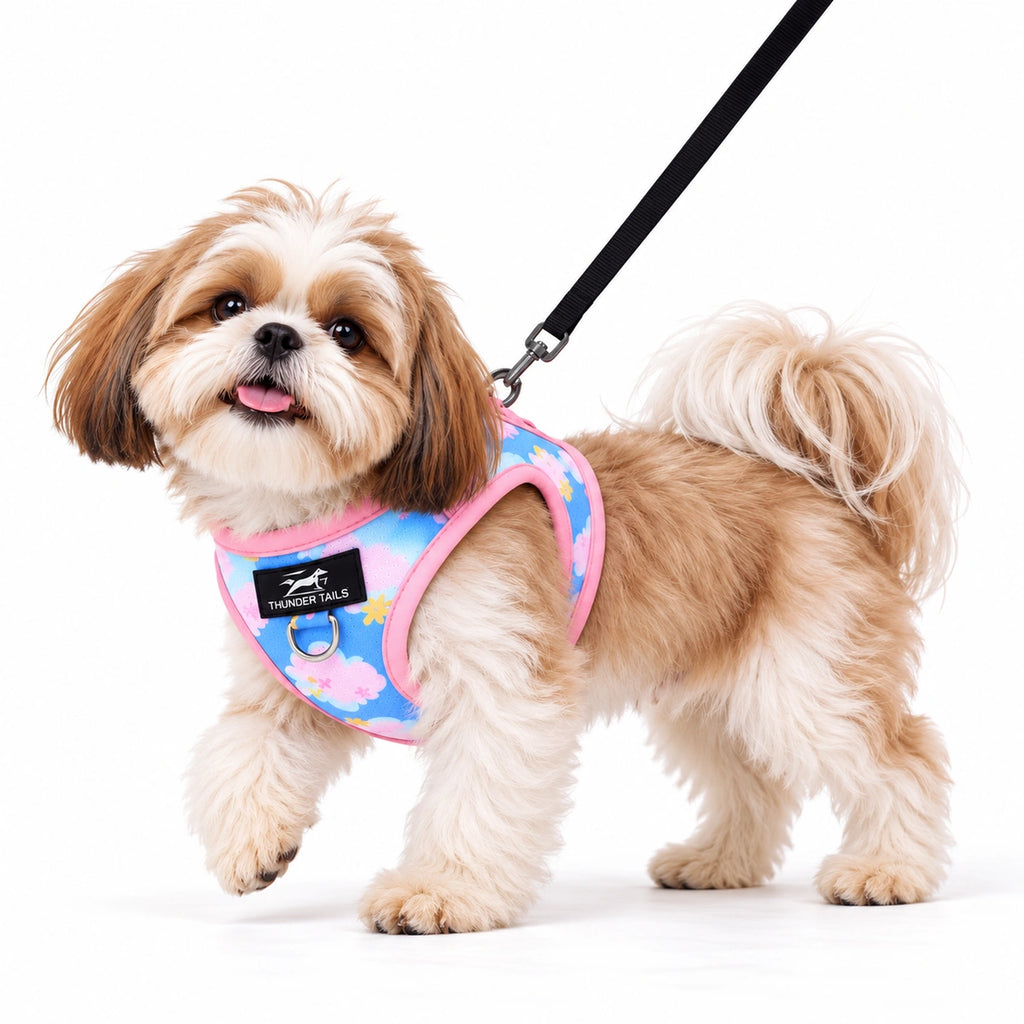 Thunder Tails Dog Step In Harness & Leash Set - Blue Pink