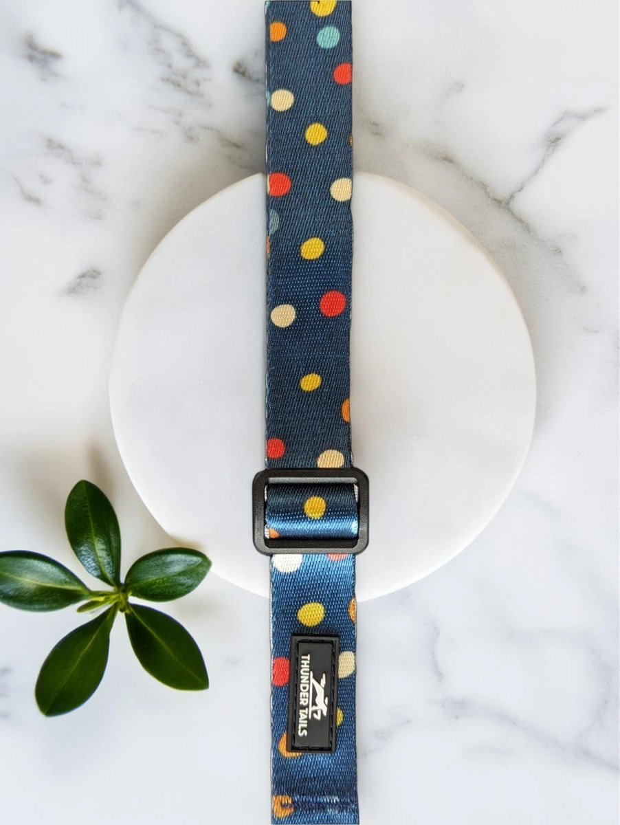 Thunder Tails Elite Nylon Printed Collars- Blue Polka Dots