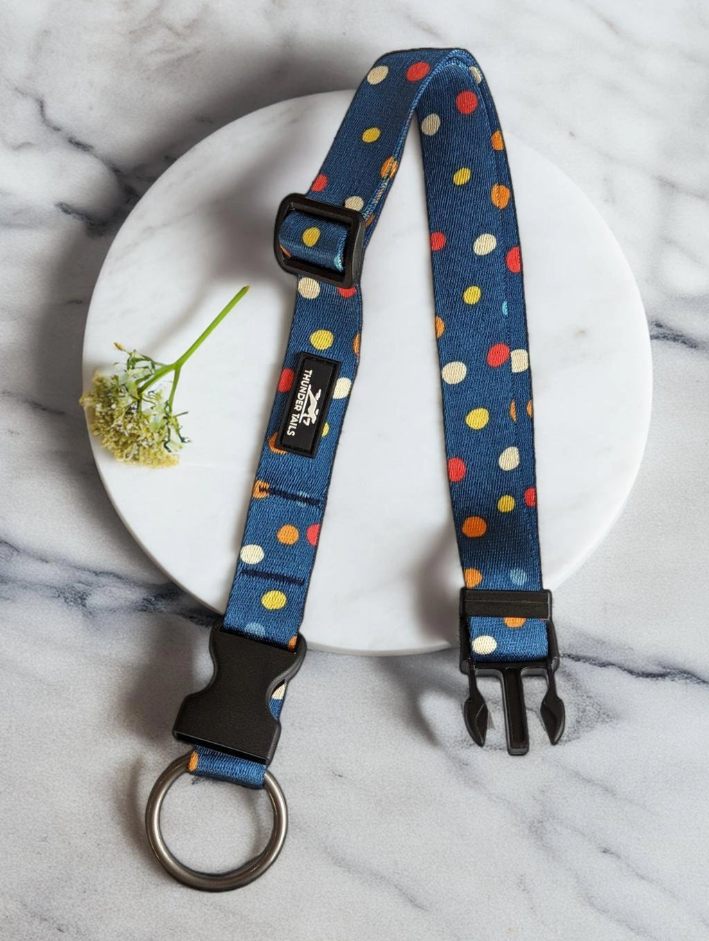 Thunder Tails Elite Nylon Printed Collars- Blue Polka Dots