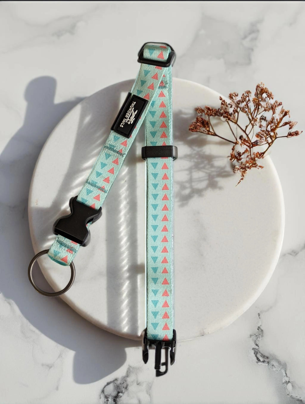 Thunder Tails Elite Nylon Printed Collars- Green/Pink Triangles