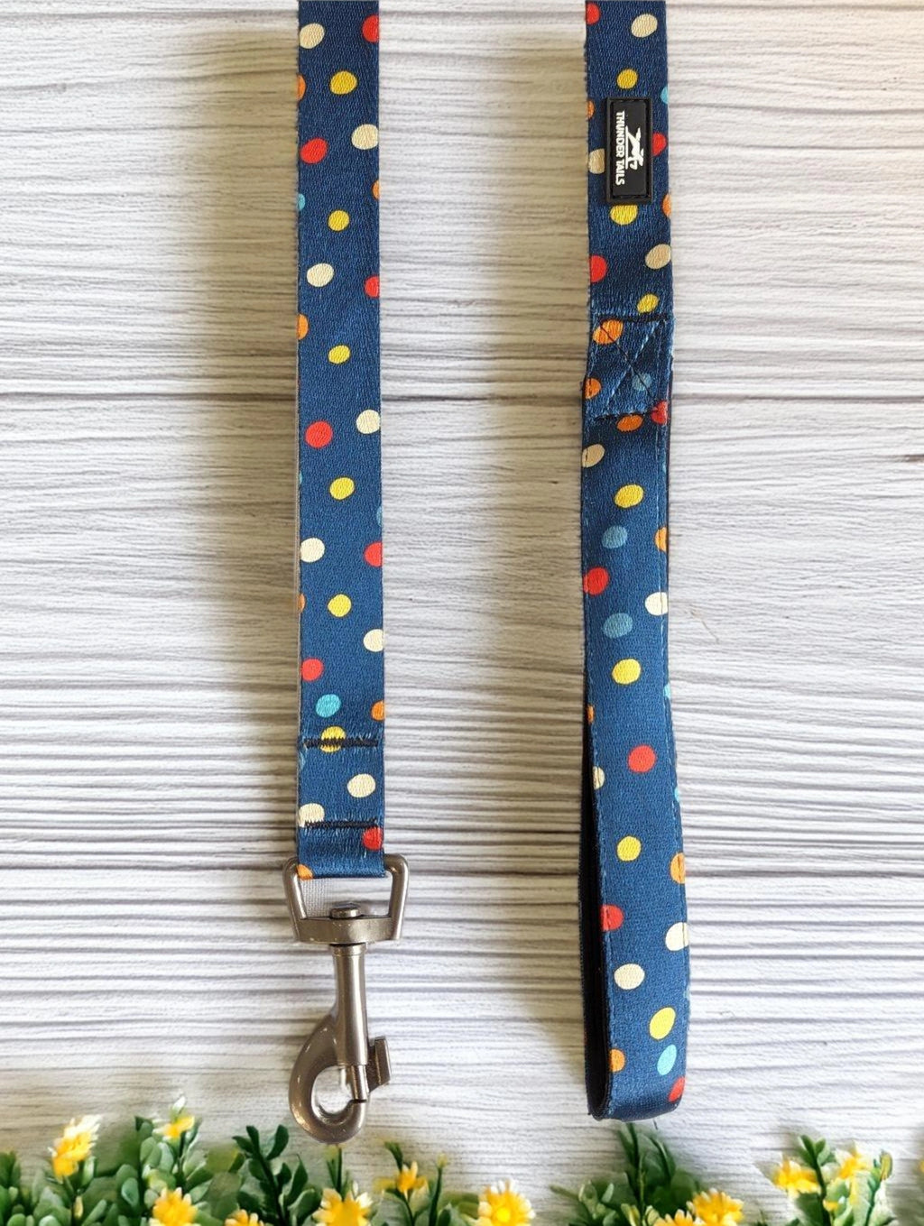 Thunder Tails Elite Nylon Printed Leash- Blue Polka Dot