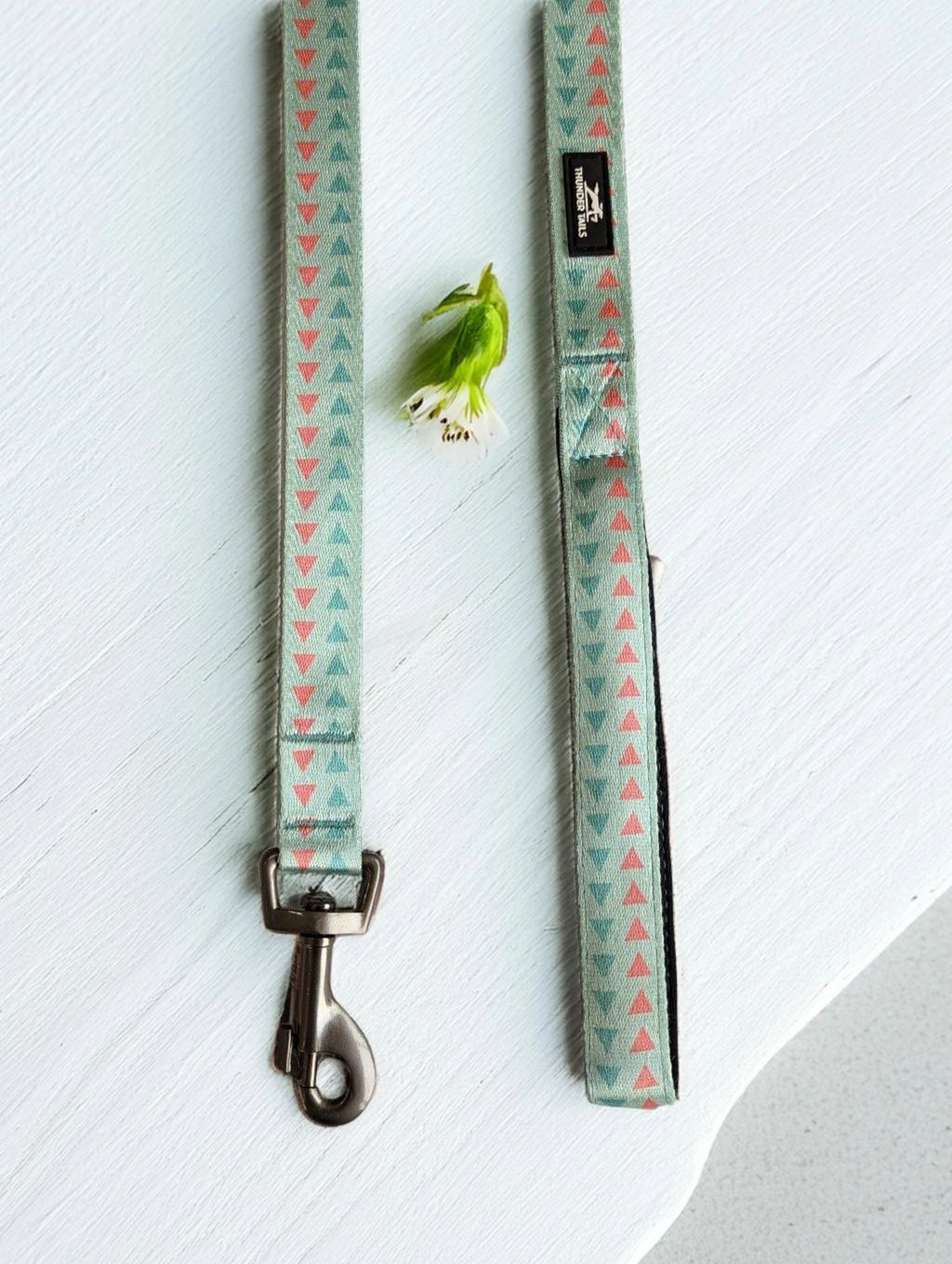 Thunder Tails Elite Nylon Printed Leash- Green/Pink Triangles
