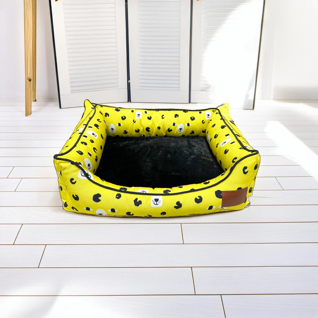 Thunder Tails Furry Face Lounger Dog Beds- Yellow Dog Face