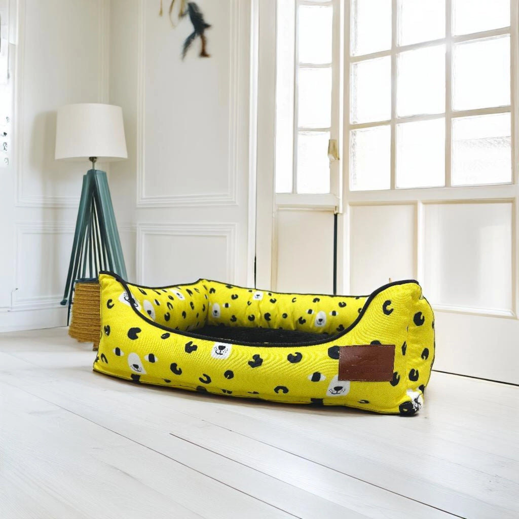 Thunder Tails Furry Face Lounger Dog Beds- Yellow Dog Face