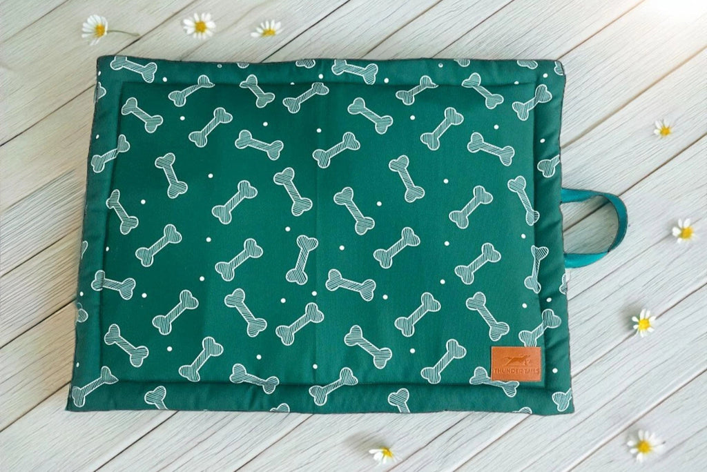 Thunder Tails 5-More-Minutes Dog Mats- Teal Bone Print