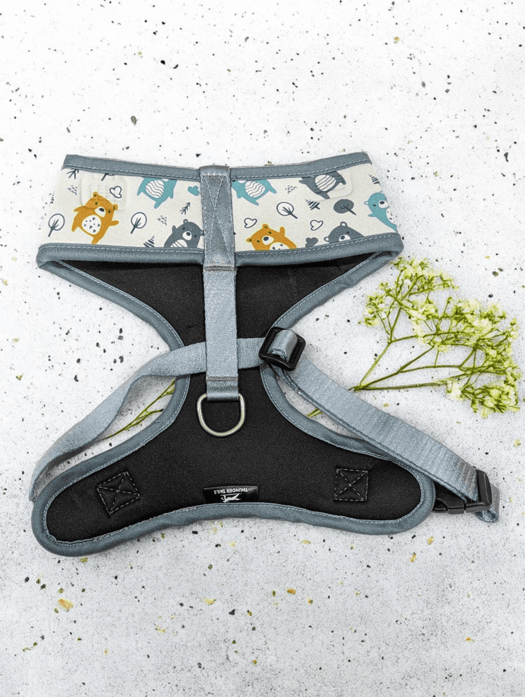 Thunder Tails Jungle Joy Neoprene Harness- Grey Bear Print - Thunder Tails