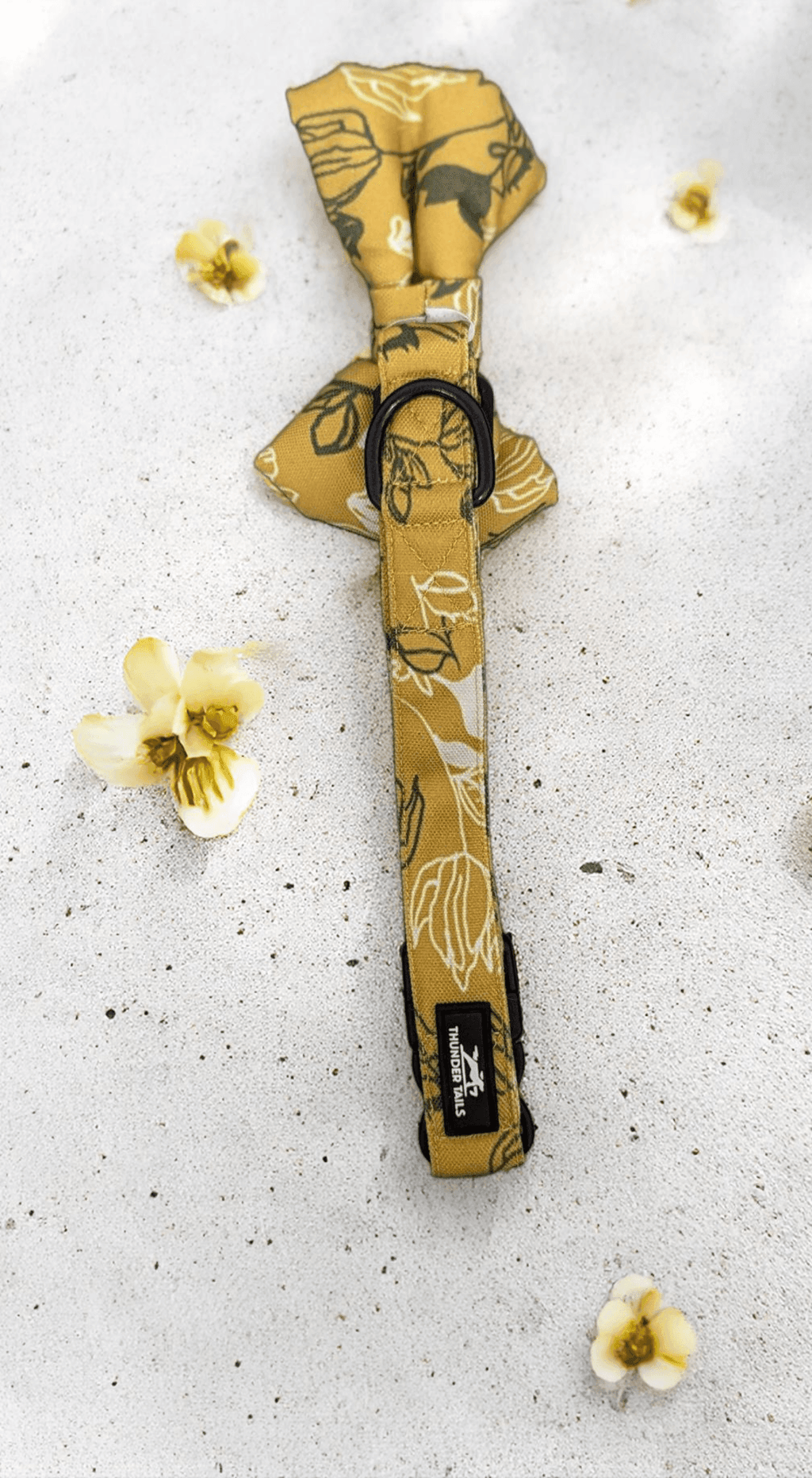 Thunder Tails Spring Buddy Fabric collars with bow tie- Mustard Floral - Thunder Tails