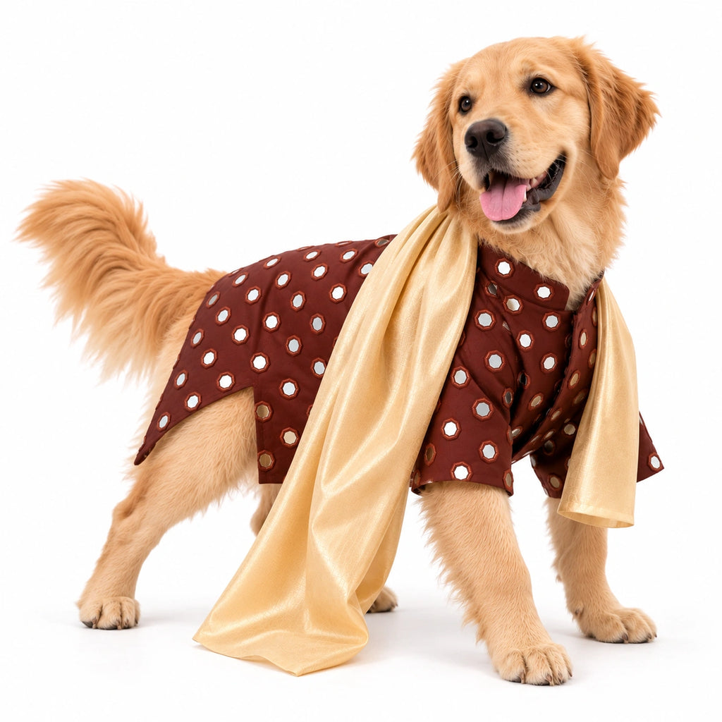 Thunder Tails Timeless Tails Dog Kurta with Dupatta - Chocolate Browm