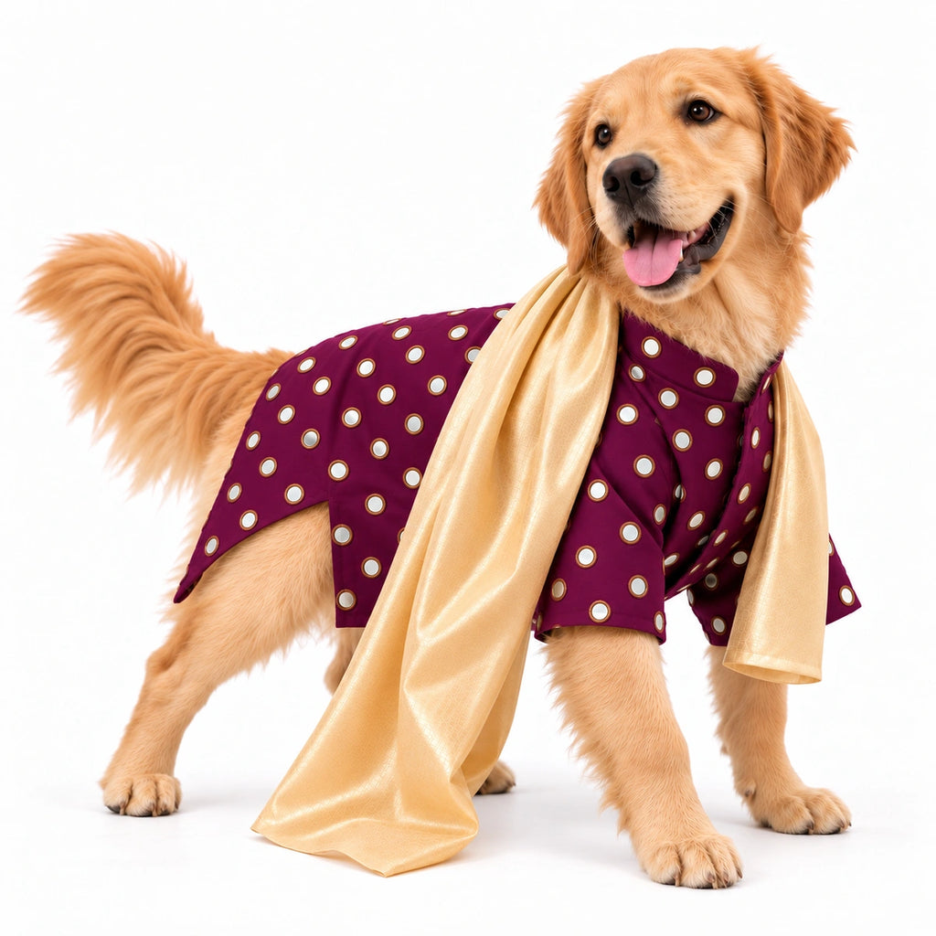 Thunder Tails Timeless Tails Dog Kurta with Dupatta - Wine