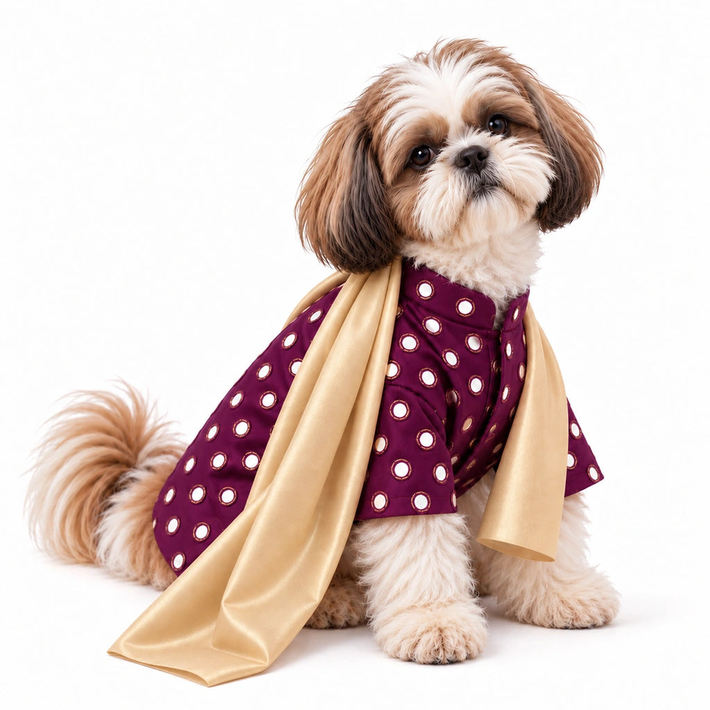 Thunder Tails Timeless Tails Dog Kurta with Dupatta - Wine