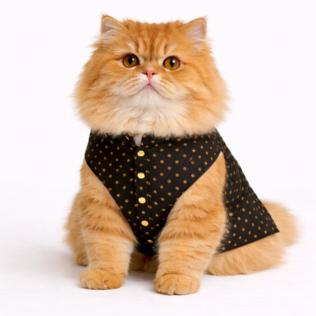 Thunder Tails Black Polka Cat Festive Sherwani