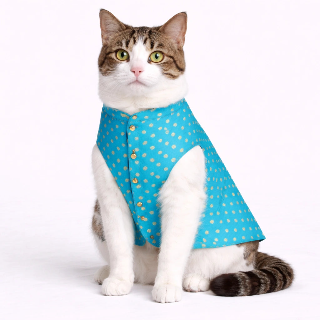 Thunder Tails Pink Blue Cat Festive Sherwani