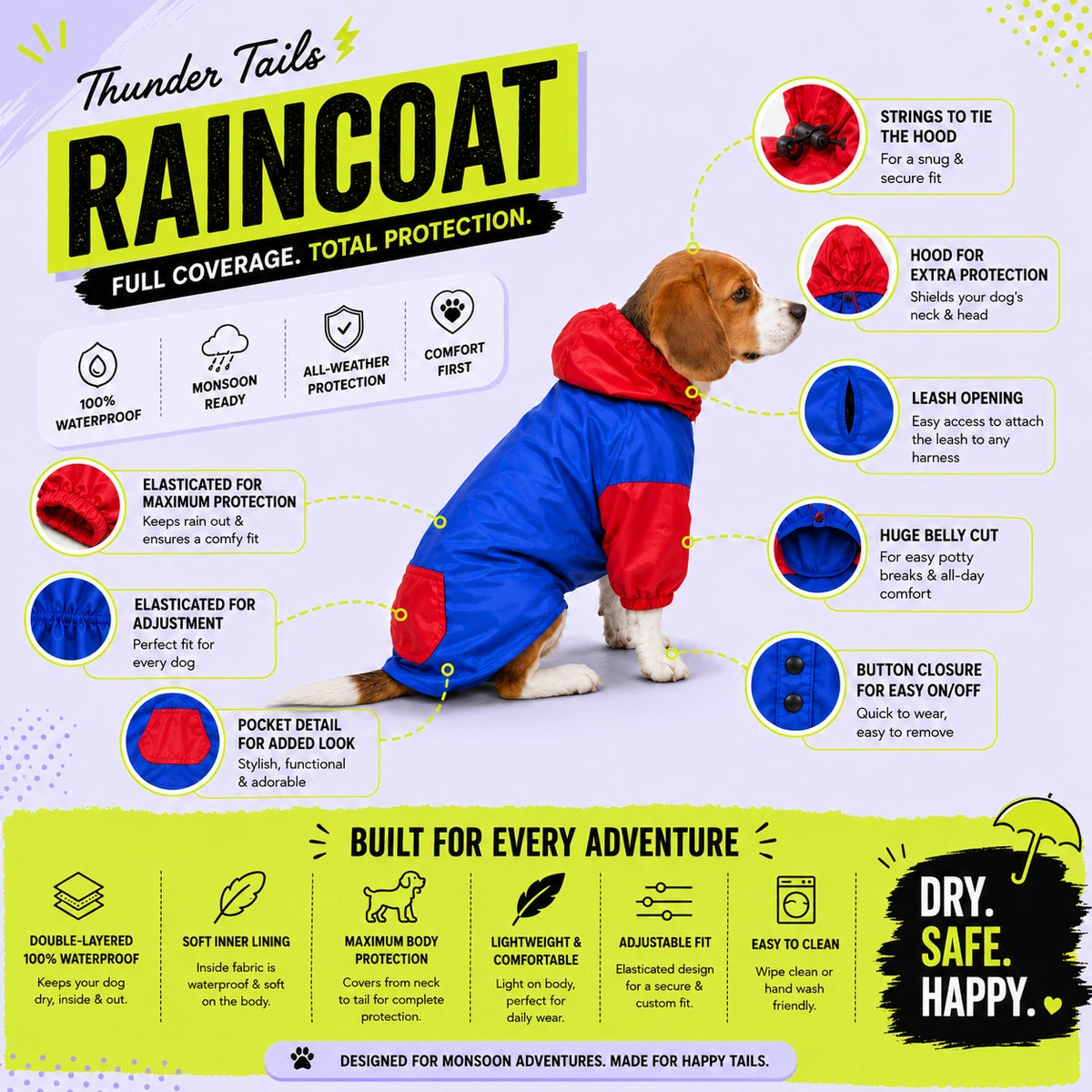 Thunder Tails Drizzle Sizzle 2.0 Raincoat -Neon/Orange