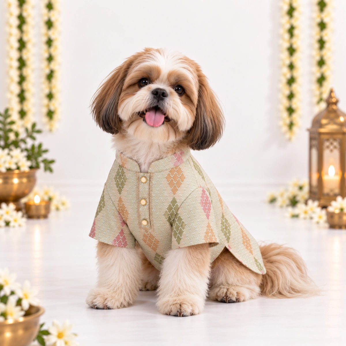 Thunder Tails Jashn Dog Kurta - Cream Zari