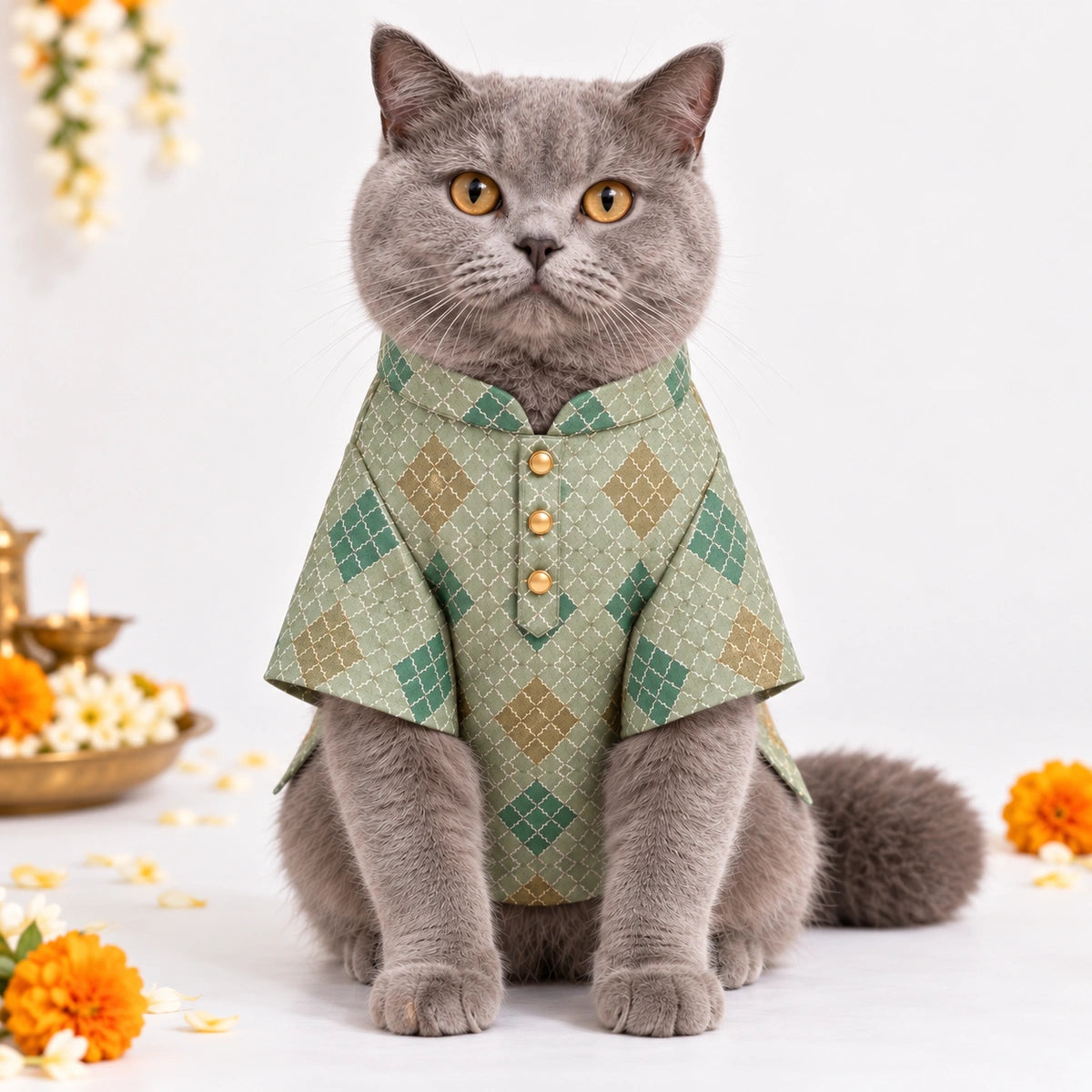 Thunder Tails Jashn Cat Kurta - Green Zari