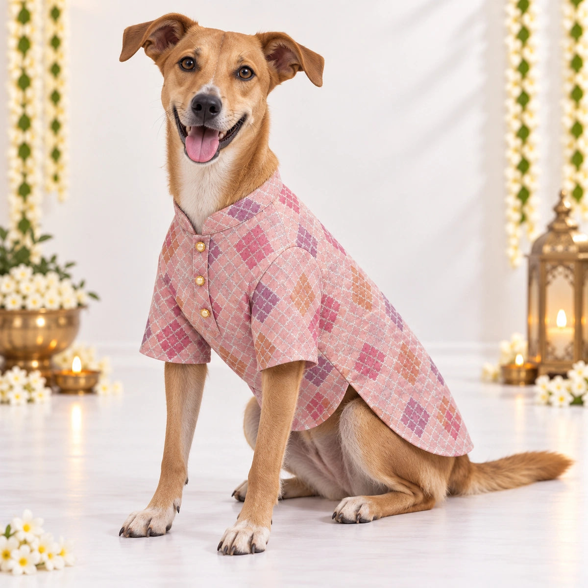 Thunder Tails Jashn Dog Kurta - Pink Zari