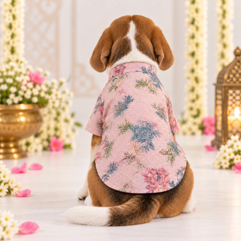 Thunder Tails Jashn Dog Kurta - Pink Sequins