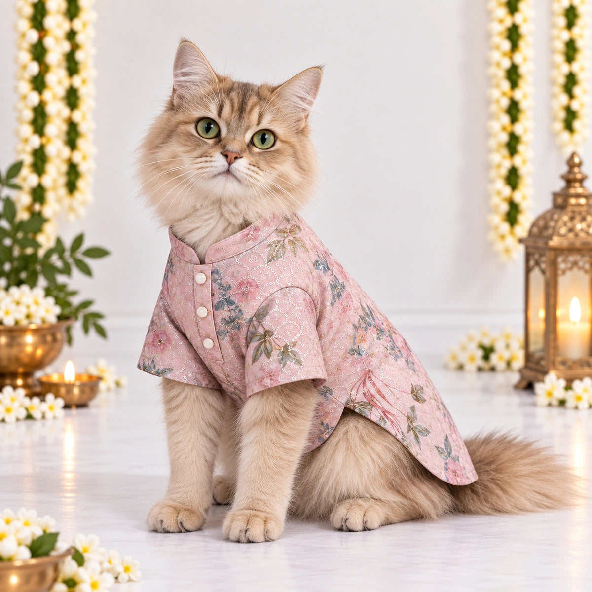 Thunder Tails Jashn Cat Kurta - Pink Sequins