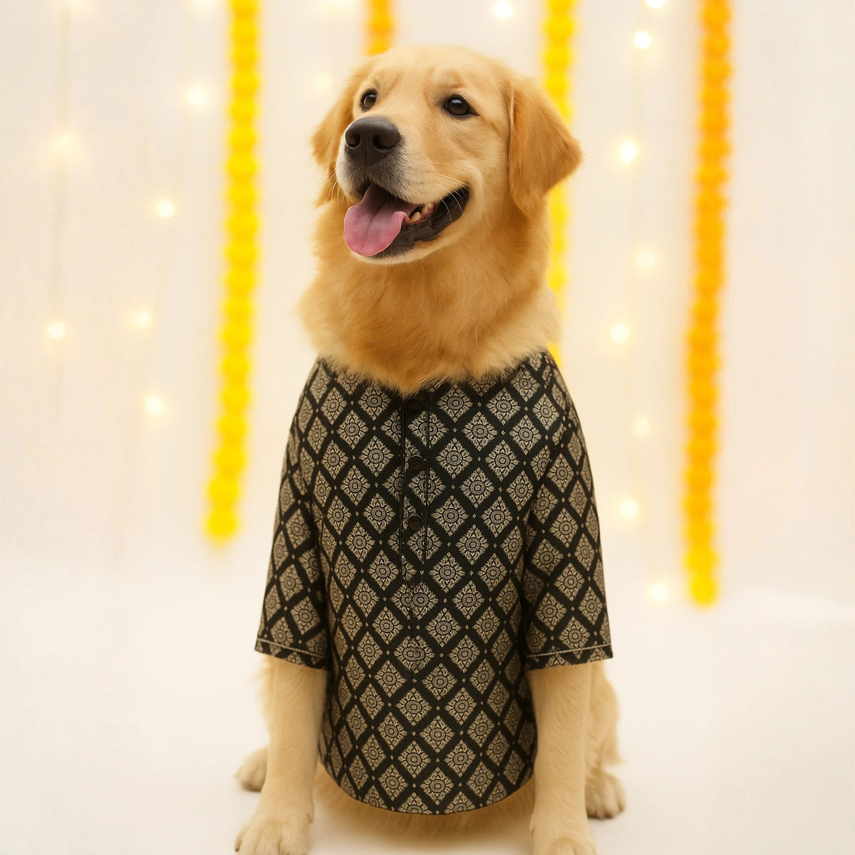 Thunder Tails Black Brocade Festive Kurta