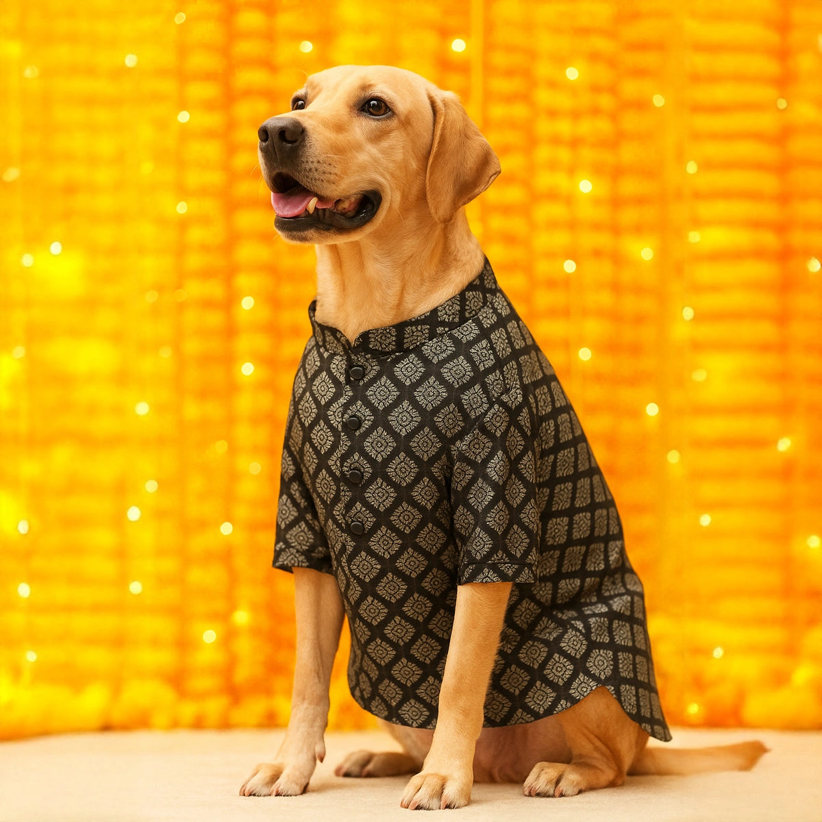 Thunder Tails Black Brocade Festive Kurta