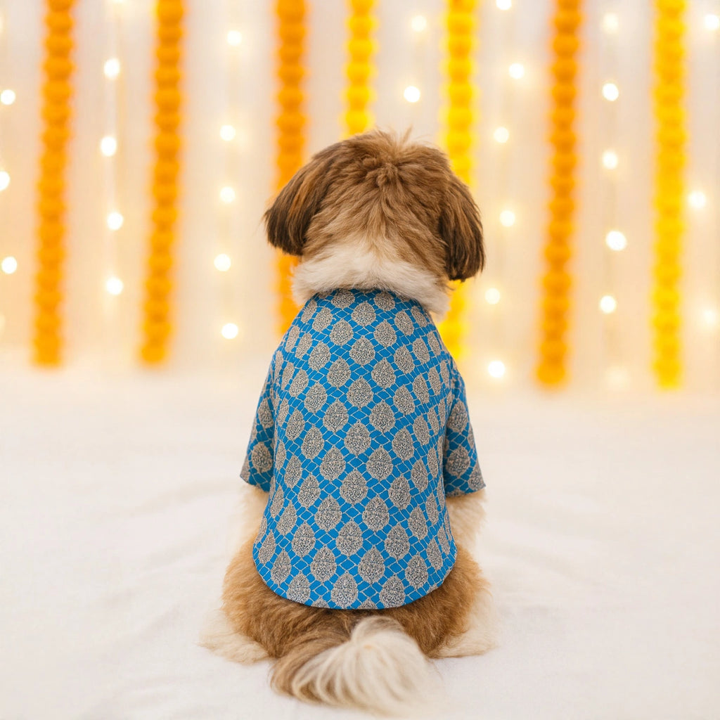 Thunder Tails Blue Brocade Festive Kurta