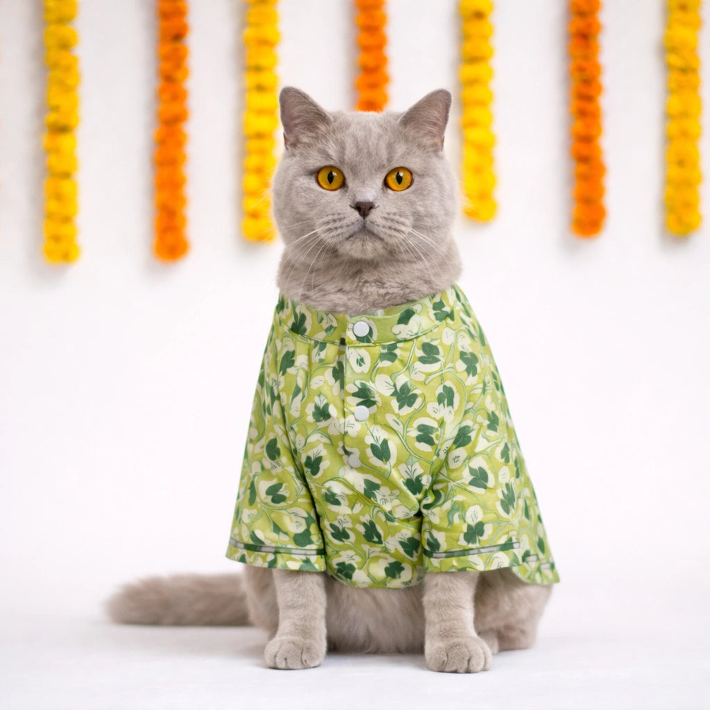 Thunder Tails Green Cat Festive Kurta