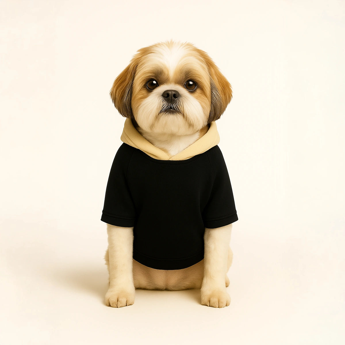 Thunder Tails Color Block Fleece Hoodies with Pocket - Black/Beige