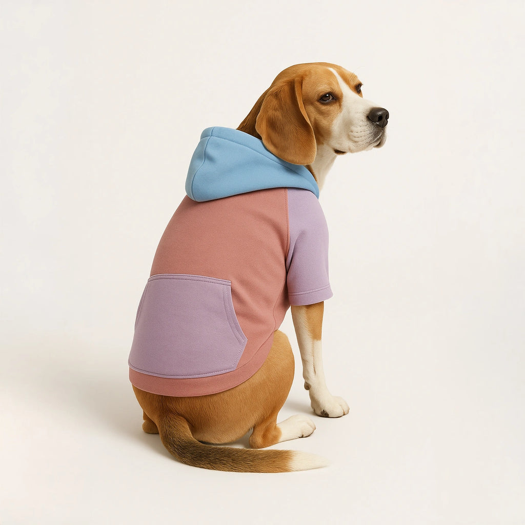 Thunder Tails Color Block Fleece Hoodies with Pocket - Mauve/Lilac/Baby Blue